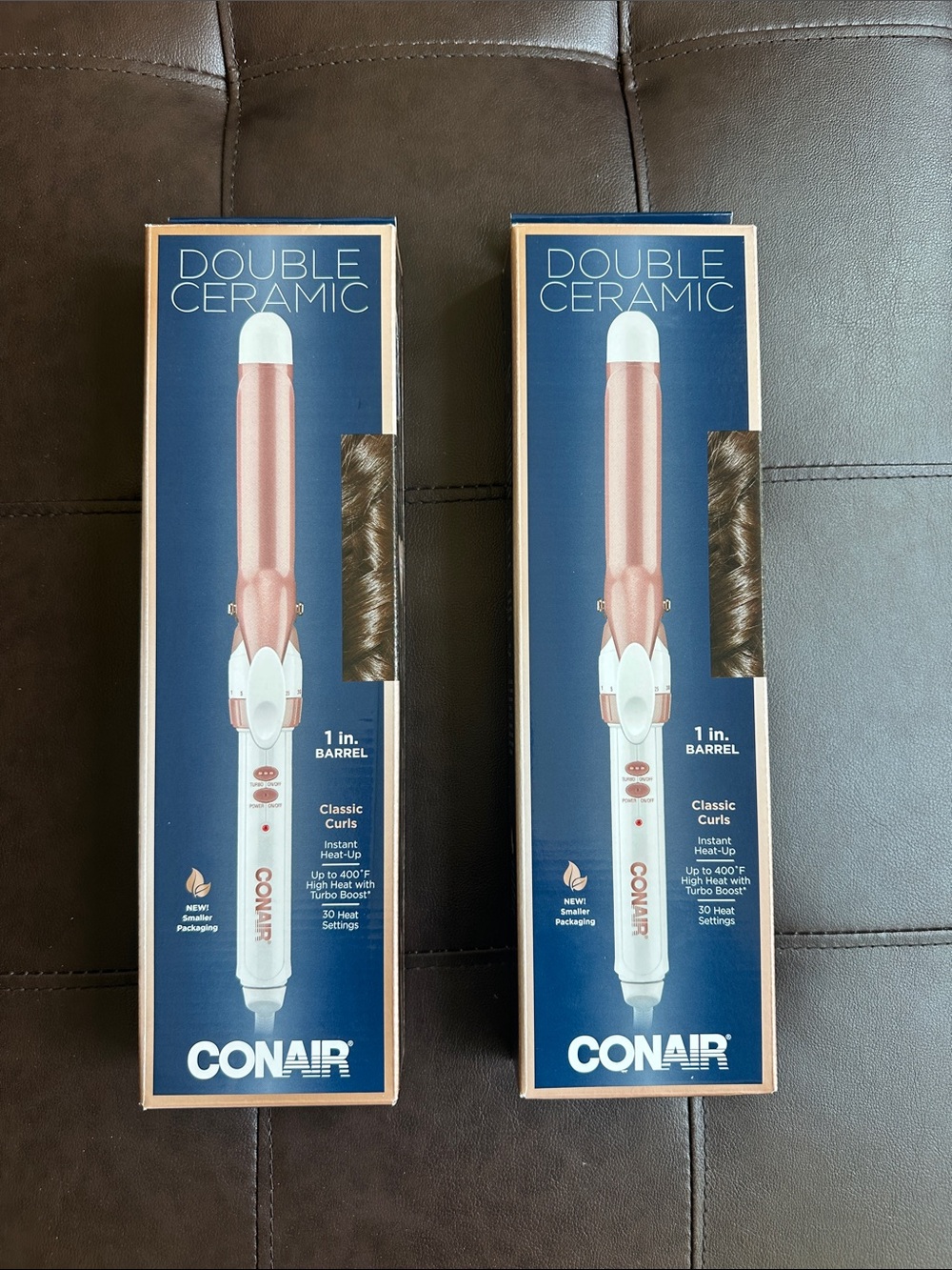 Two (2) Conair Double Ceramic 1" Curling Irons - Rose Gold/White